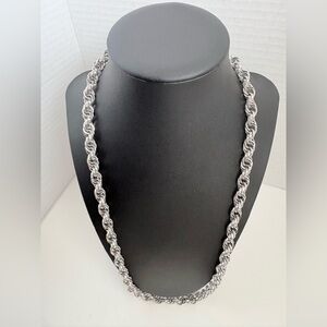 Vintage Monet Silver Tone Costume Chunky Twist Rope Design Necklace 24”